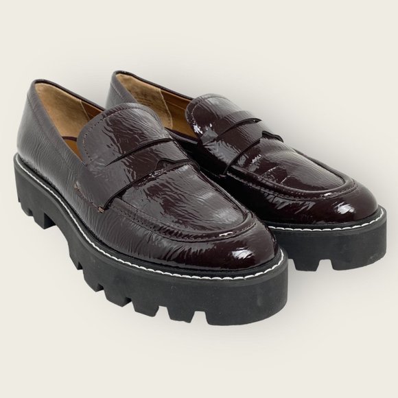 Franco Sarto Shoes - Franco Sarto Balin Patent Faux Leather Lug Sole Platform Loafers Deep Burgundy